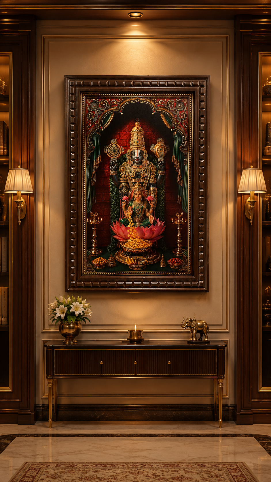 Tirupati Balaji Digital Gold Leaf Art – Luxury Pooja Room Wall Frame for Home & Office