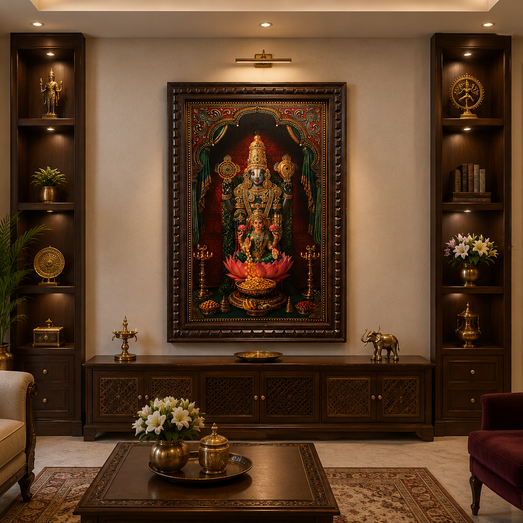 Tirupati Balaji Digital Gold Leaf Art – Luxury Pooja Room Wall Frame for Home & Office