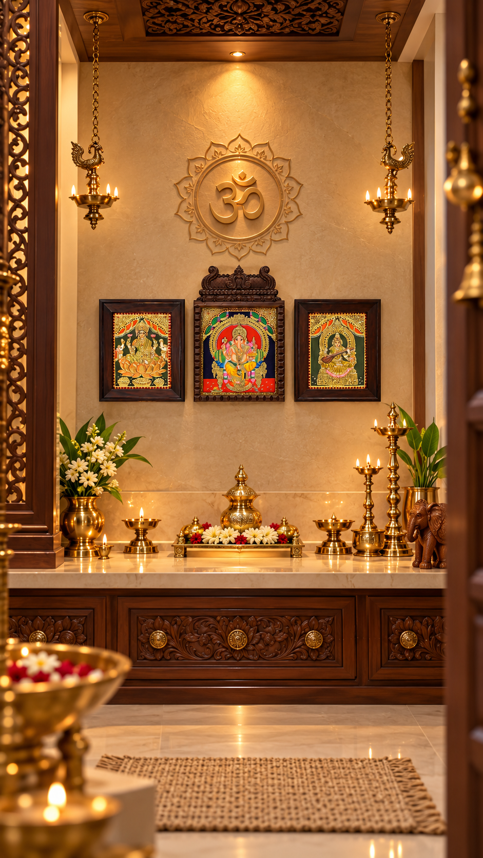 Ganesha Lakshmi Saraswati Tanjore Paintings | Premium Rosewood Frames