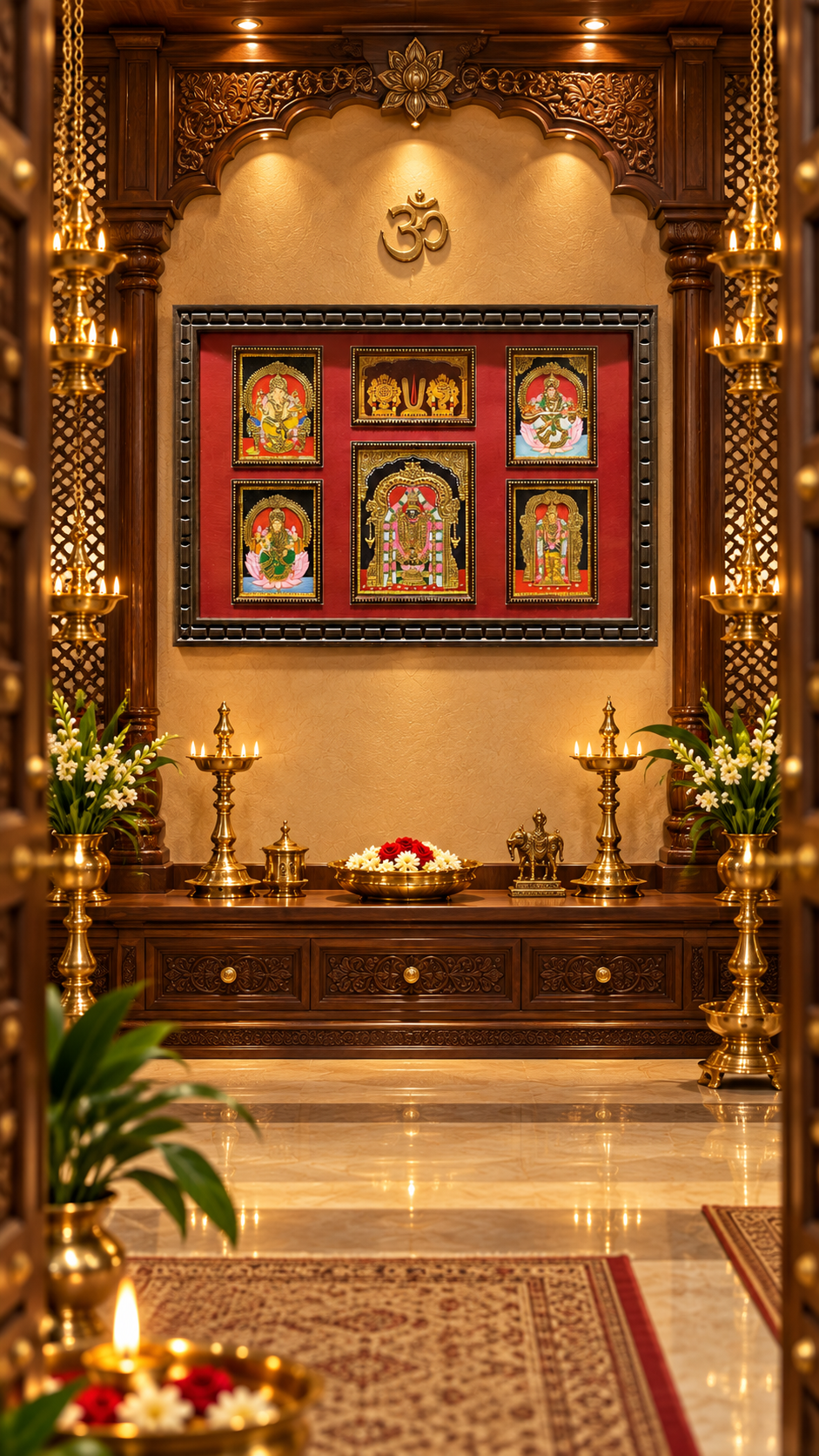 Tanjore Art 5 Gods in One Frame | Royal Wooden Frame | Made by Estudio