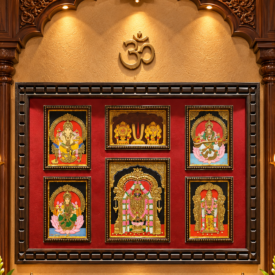 Tanjore Art 5 Gods in One Frame | Royal Wooden Frame | Made by Estudio