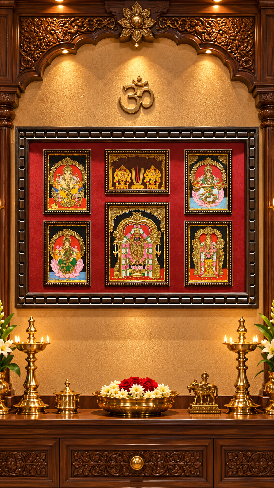 Tanjore Art 5 Gods in One Frame | Royal Wooden Frame | Made by Estudio