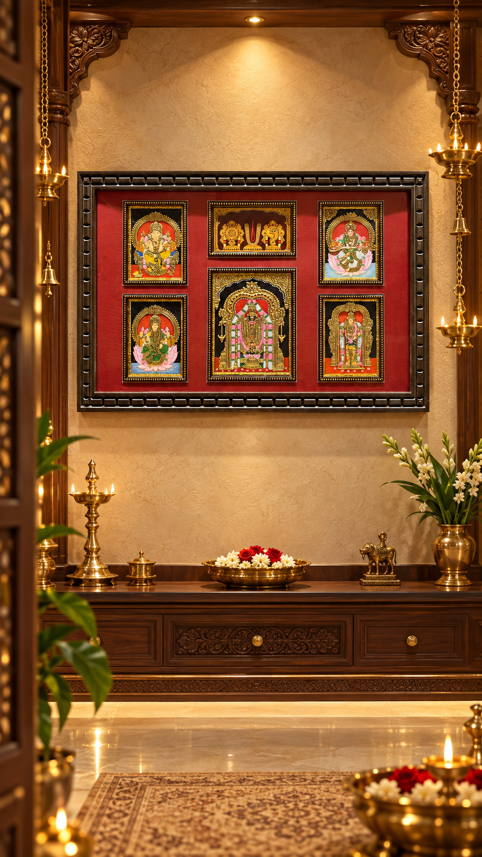 Tanjore Art 5 Gods in One Frame | Royal Wooden Frame | Made by Estudio