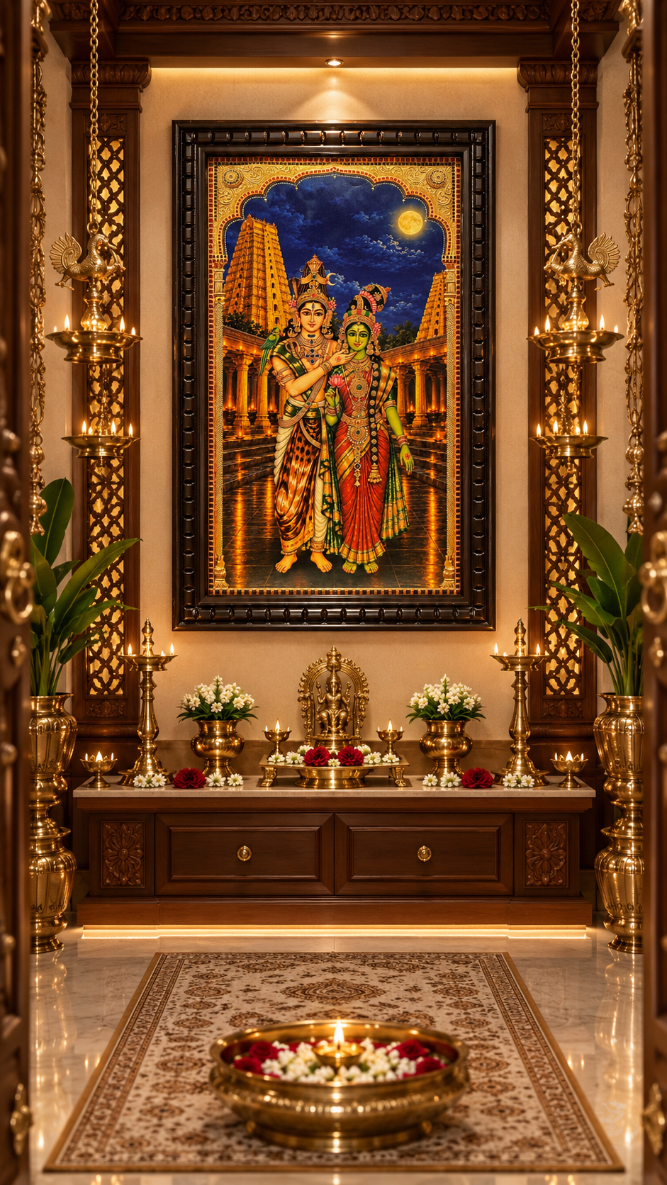Sundareswara & Meenakshi Gold Leaf Art | Luxury Wooden Frame