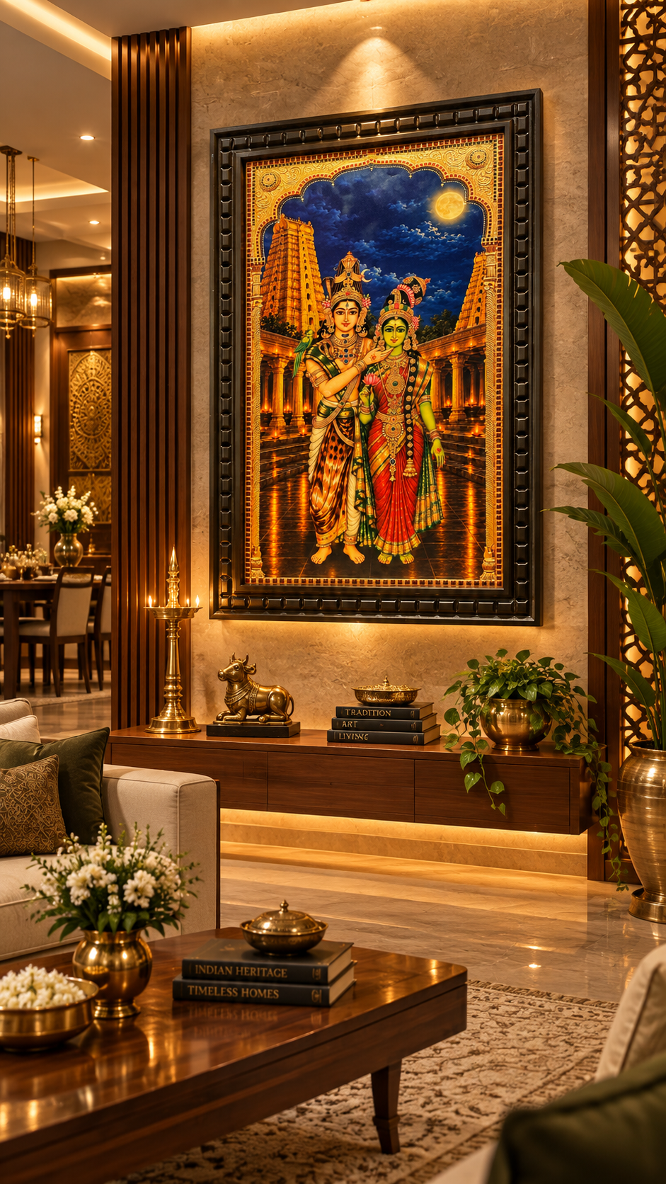 Sundareswara & Meenakshi Gold Leaf Art | Luxury Wooden Frame