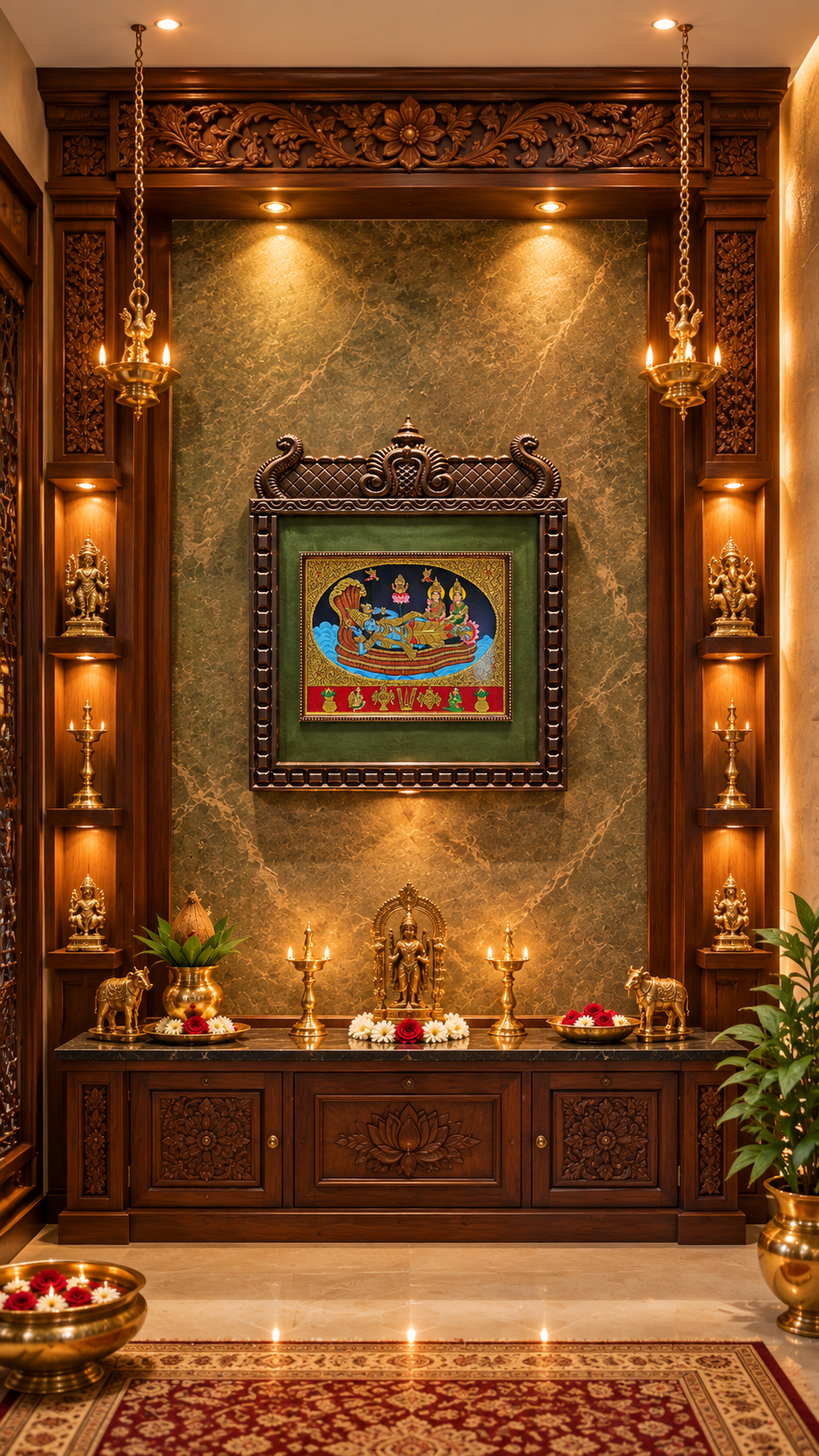 Anantha Shayana Tanjore Painting – Lord Vishnu Reclining on Adisesha with Lakshmi & Brahma | Authentic Gold Leaf South Indian Wall Art