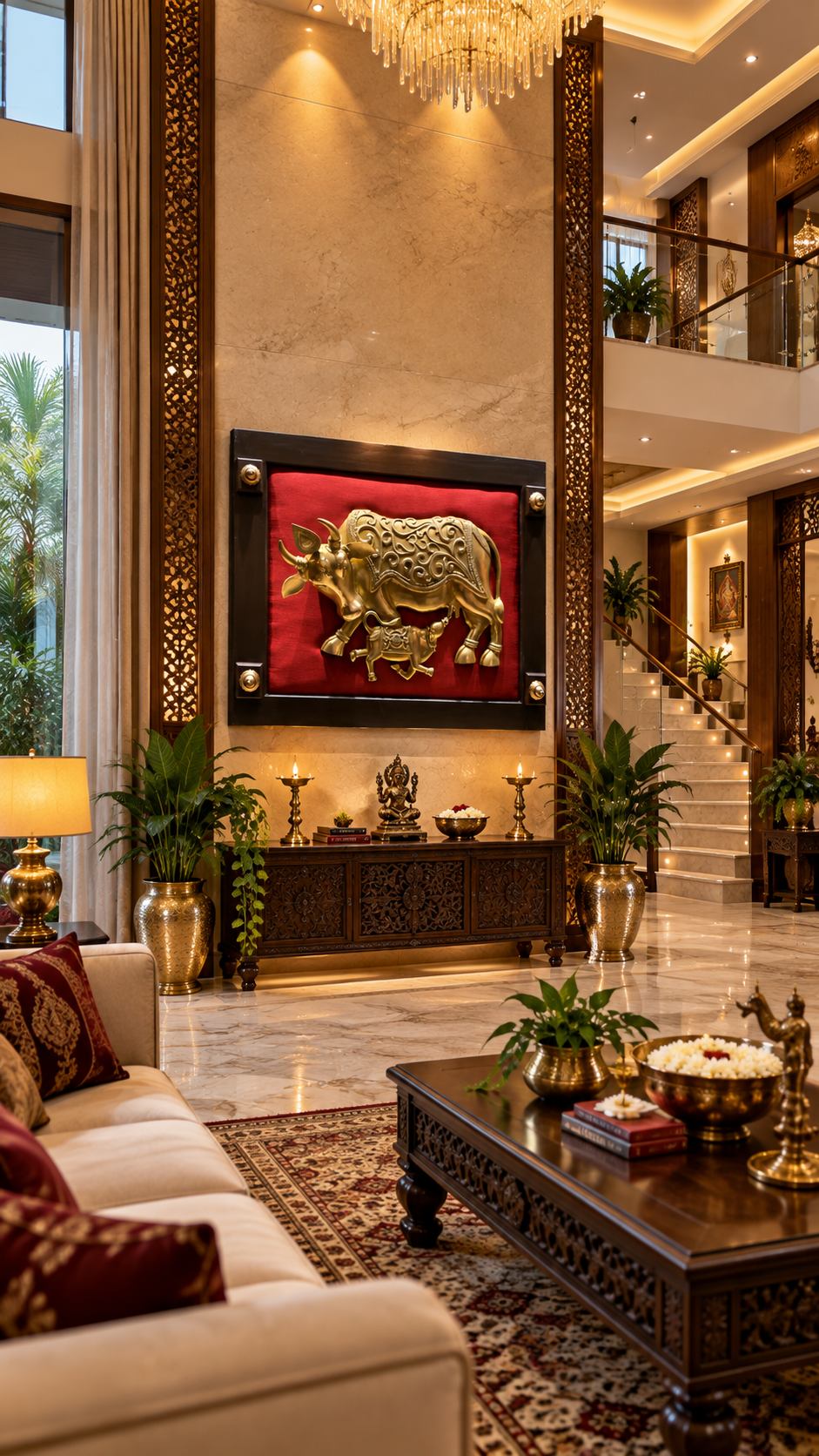 Brass Kamadhenu with Calf Wall Art | Luxury Traditional Home Décor | Divine Abundance Art