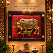 Brass Kamadhenu with Calf Wall Art | Luxury Traditional Home Décor | Divine Abundance Art