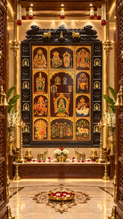 11 Gods in One Frame Gold Leaf Art with Brass Ashtalakshmi & Kamadhenu | Estudio