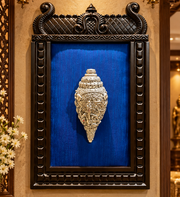 92.5 Sterling Silver Ganesh Shanku on Blue Silk | Temple-Style Wall Art by Estudio