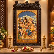 Shiva Parivar Premium Gold Leaf Art | Engineered Waterproof Wooden Temple Frame | Made by Estudio