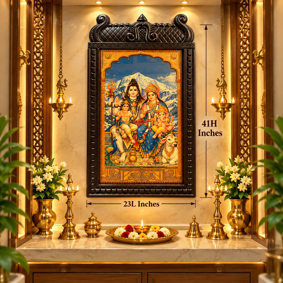 Shiva Parivar Premium Gold Leaf Art | Engineered Waterproof Wooden Temple Frame | Made by Estudio