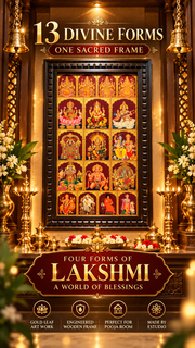 13 Gods in One Frame Gold Leaf Art with 4 Forms of Lakshmi | Engineered Wooden Frame | Estudio