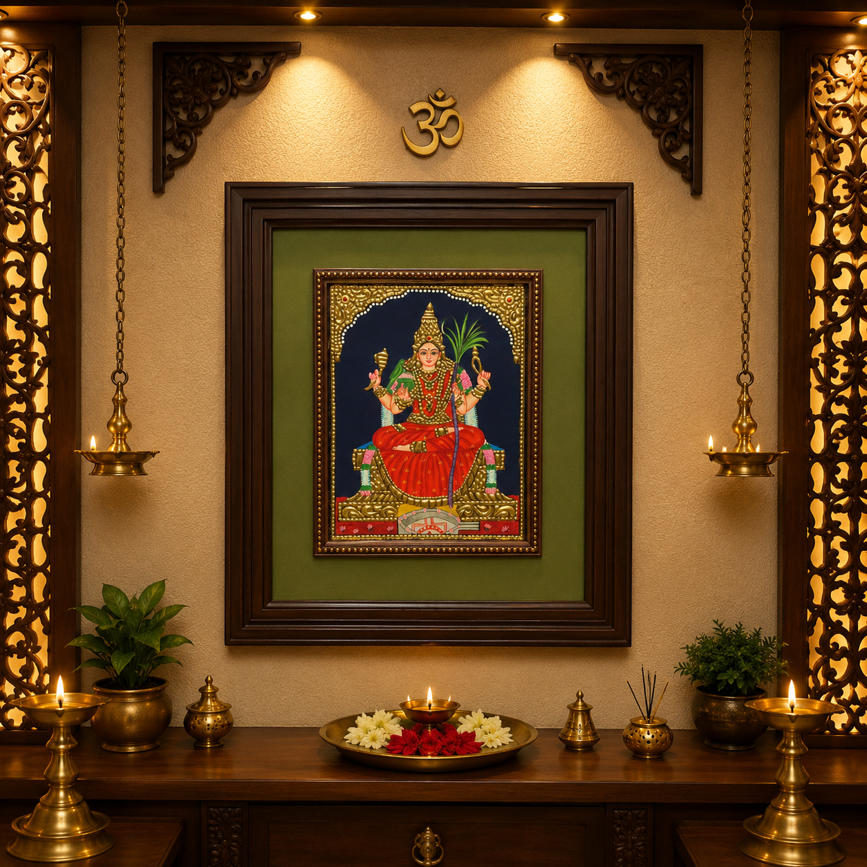 Goddess Rajarajeshwari Tanjore Painting with Premium Engineered Wooden Frame