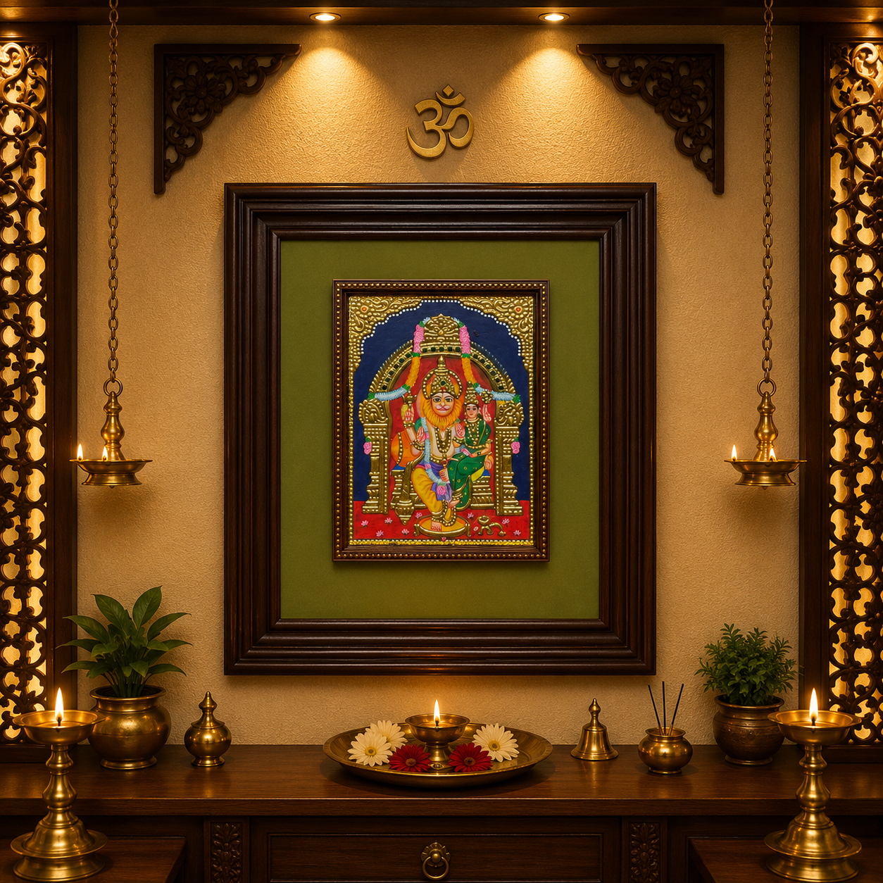Lakshmi Narasimha Tanjore Painting with Premium Engineered Wooden Frame