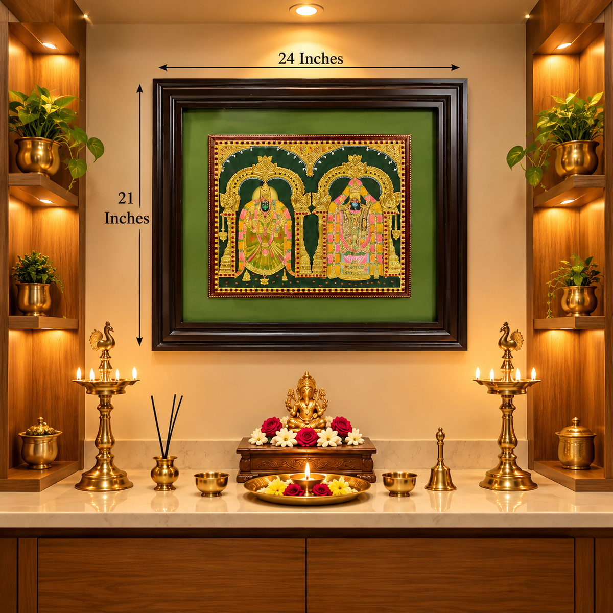 Tirupati Balaji & Padmavathi Tanjore Painting | Engineered Waterproof Wood Frame | Estudio