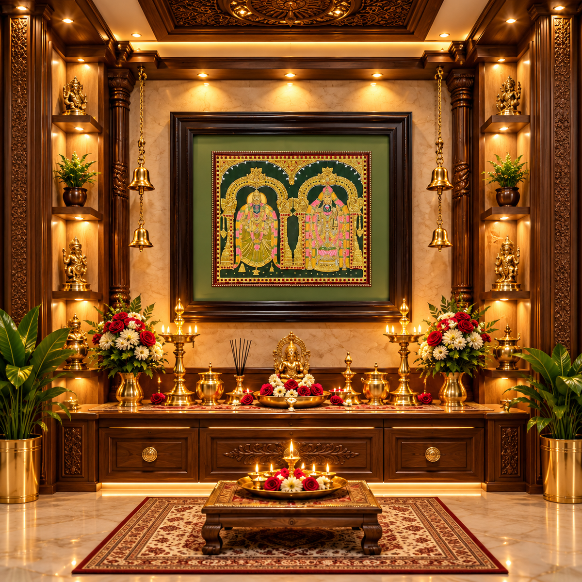 Tirupati Balaji & Padmavathi Tanjore Painting | Engineered Waterproof Wood Frame | Estudio