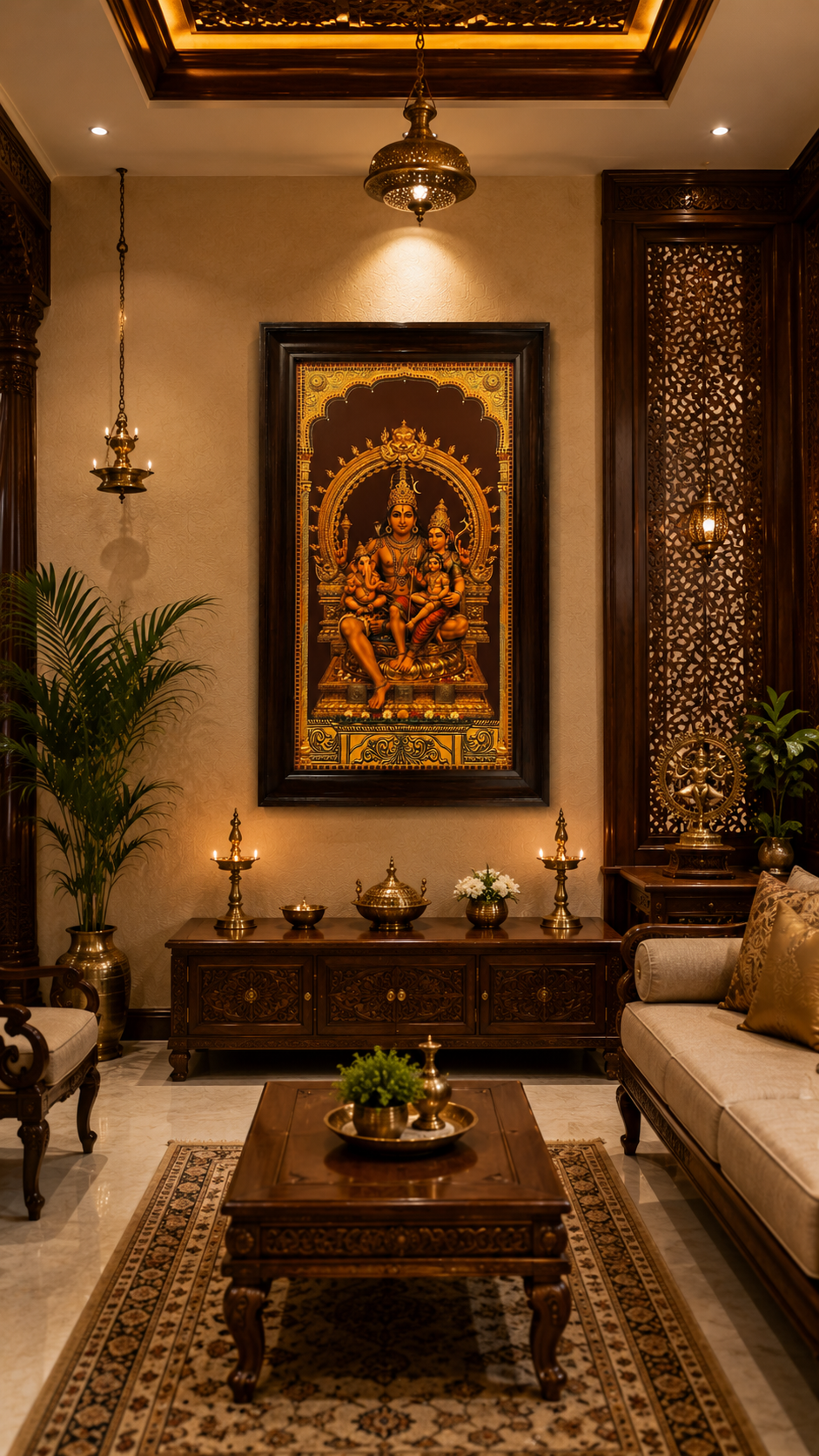 Shiva Parivar Gold Leaf Art with Rosewood Frame
