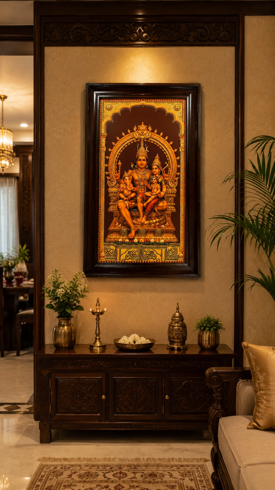 Shiva Parivar Gold Leaf Art with Rosewood Frame