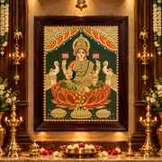 Mahalakshmi Tanjore Painting | Gold Leaf Art with Premium Rosewood Frame | ESTUDIO