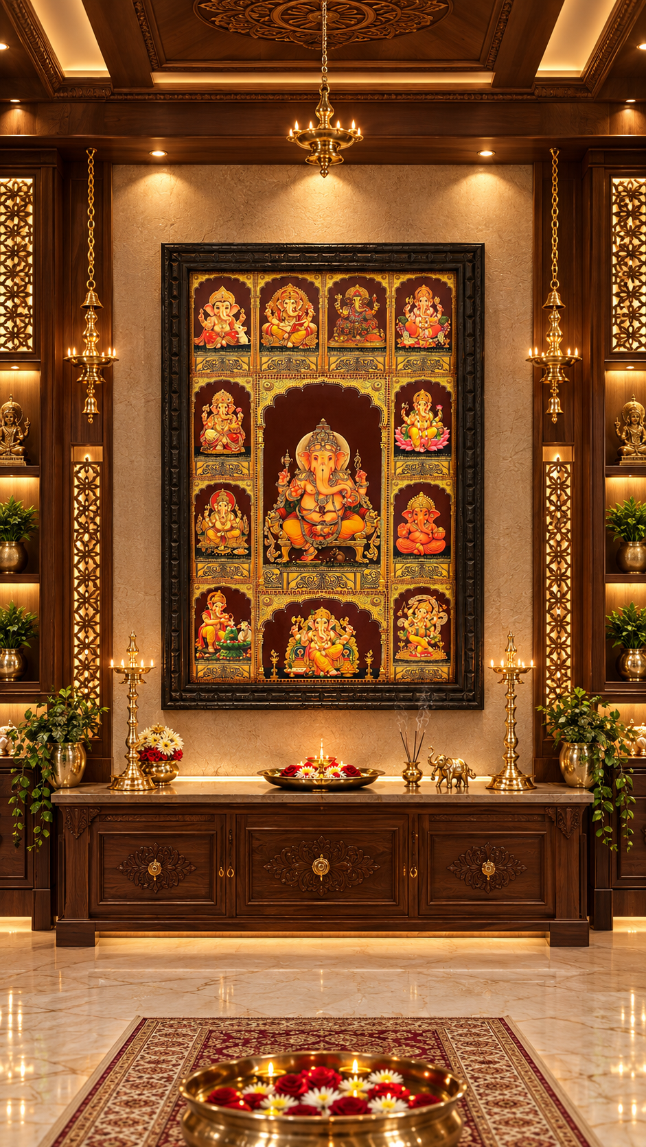 12 Forms of Ganesha Gold Leaf Art | Premium Engineered Wooden Frame | ESTUDIO