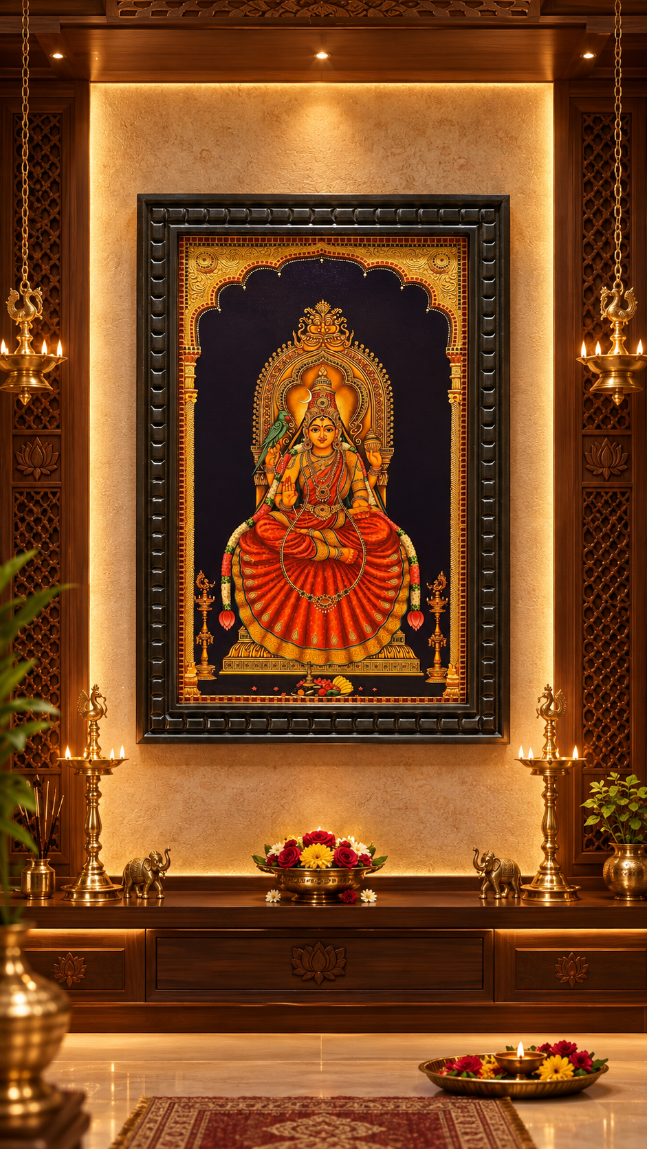 Sringeri Sharadamba Tanjore Painting | Gold Leaf Art in Engineered Wooden Frame | ESTUDIO