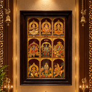 9 Gods in One Frame | Premium Gold Leaf Art with Rosewood Frame