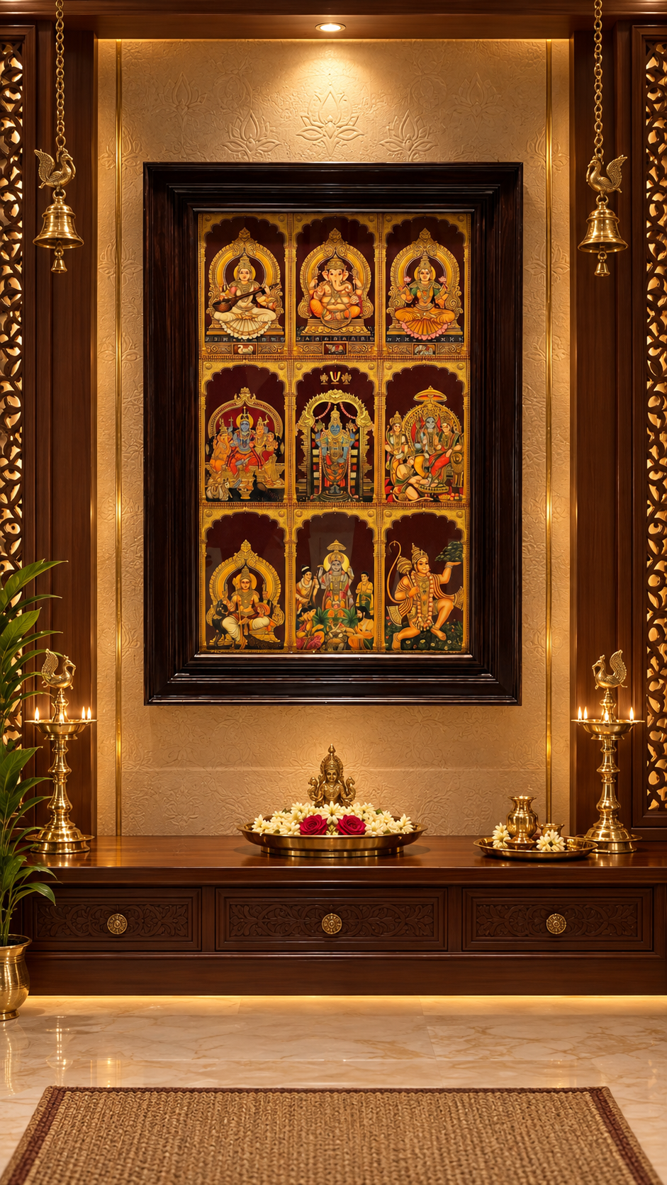 9 Gods in One Frame | Premium Gold Leaf Art with Rosewood Frame