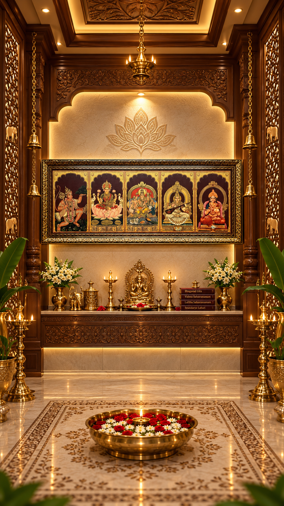 5 Gods in One Frame | Premium Gold Leaf Art with Exquisite Designer Frame