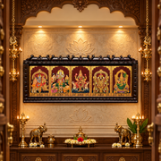 5 Gods in One Frame Gold Leaf Art | Premium Traditional Pooja Room Décor