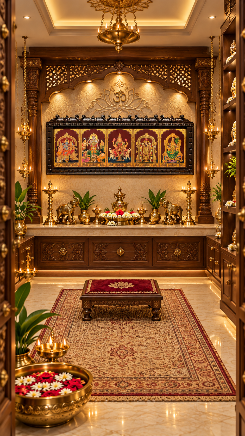 5 Gods in One Frame Gold Leaf Art | Premium Traditional Pooja Room Décor