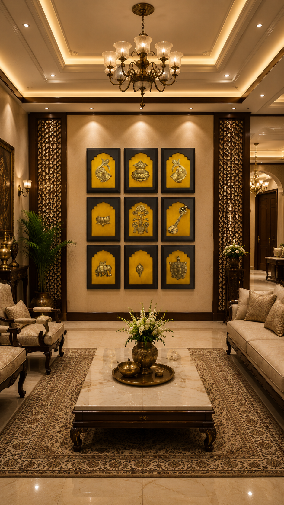 9 Auspicious Brass Symbols Wall Art