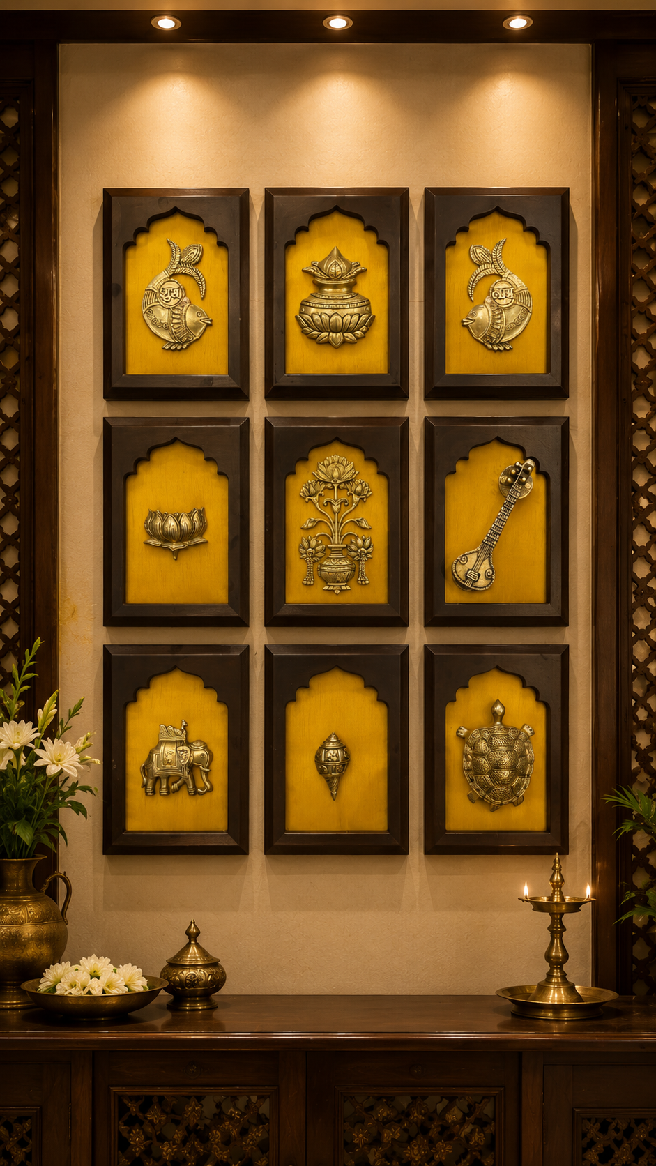 9 Auspicious Brass Symbols Wall Art