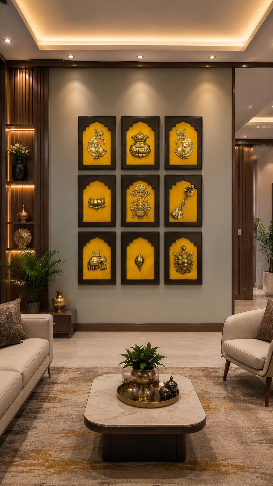 9 Auspicious Brass Symbols Wall Art