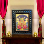 Gaja lakshmi - 4 gold foiled artwork in wooden frame
