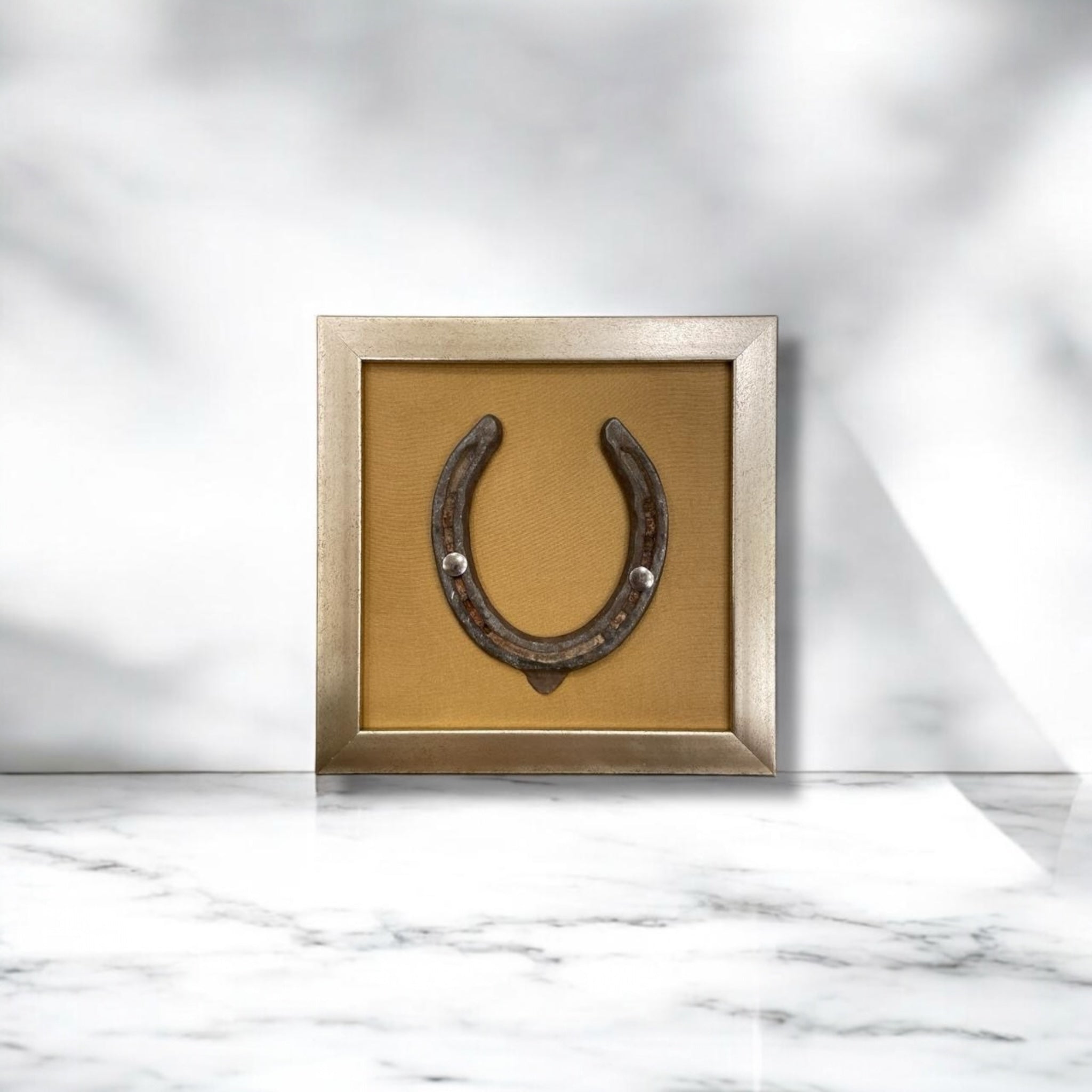 Good Luck Natural Horse Shoe with Gold silk in Antique Gold Frame