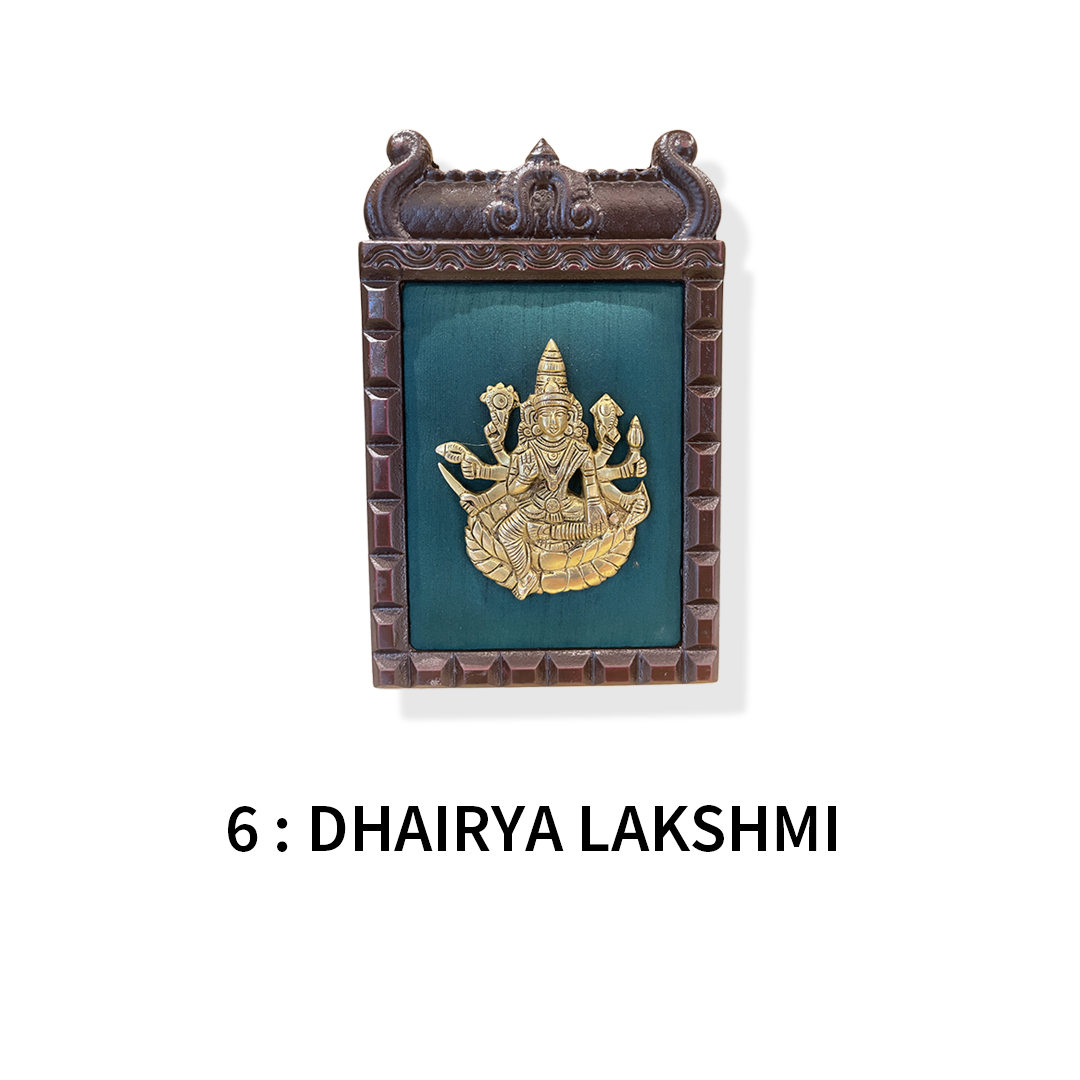 Ashtalakshmi brass wall art – Set of 8 | Green silk backdrop | Sacred home decor