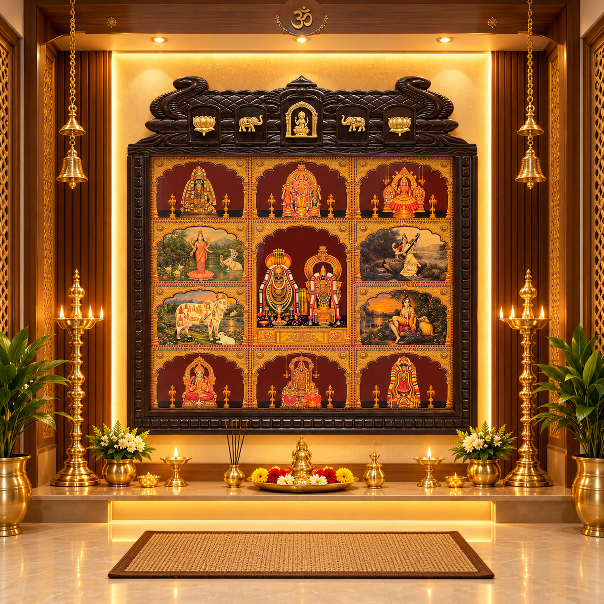 9 Gods in One Frame | Sri Annamalaiyar with Sri Unnamulai Amman | Premium Gold Leaf Art | Waterproof Engineered Wooden Temple Frame | ESTUDIO