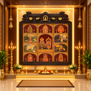 9 Gods in One Frame | Sri Annamalaiyar with Sri Unnamulai Amman | Premium Gold Leaf Art | Waterproof Engineered Wooden Temple Frame | ESTUDIO
