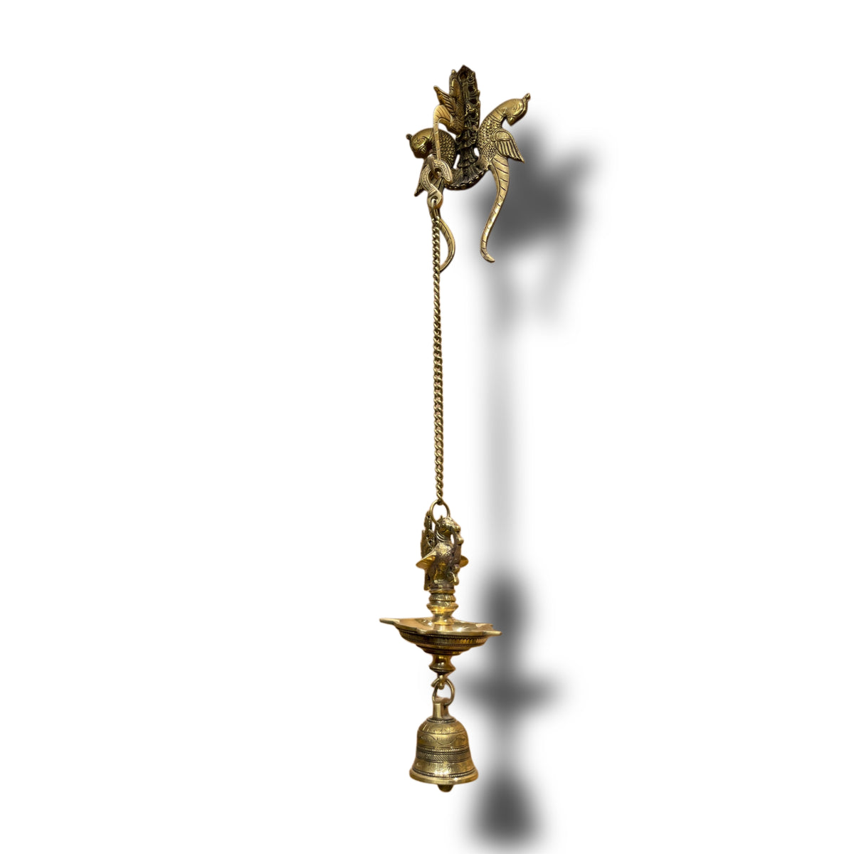 Brass Asthalakshmi 9 Frame Wall Art with Diya Bell Pair & Elephant Rosewood Stand | Estudio