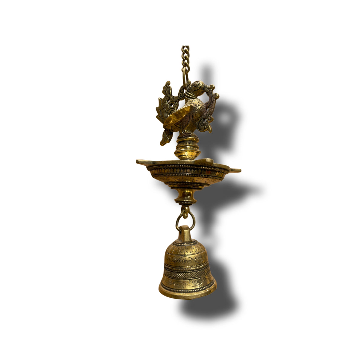 Brass Asthalakshmi 9 Frame Wall Art with Diya Bell Pair & Elephant Rosewood Stand | Estudio