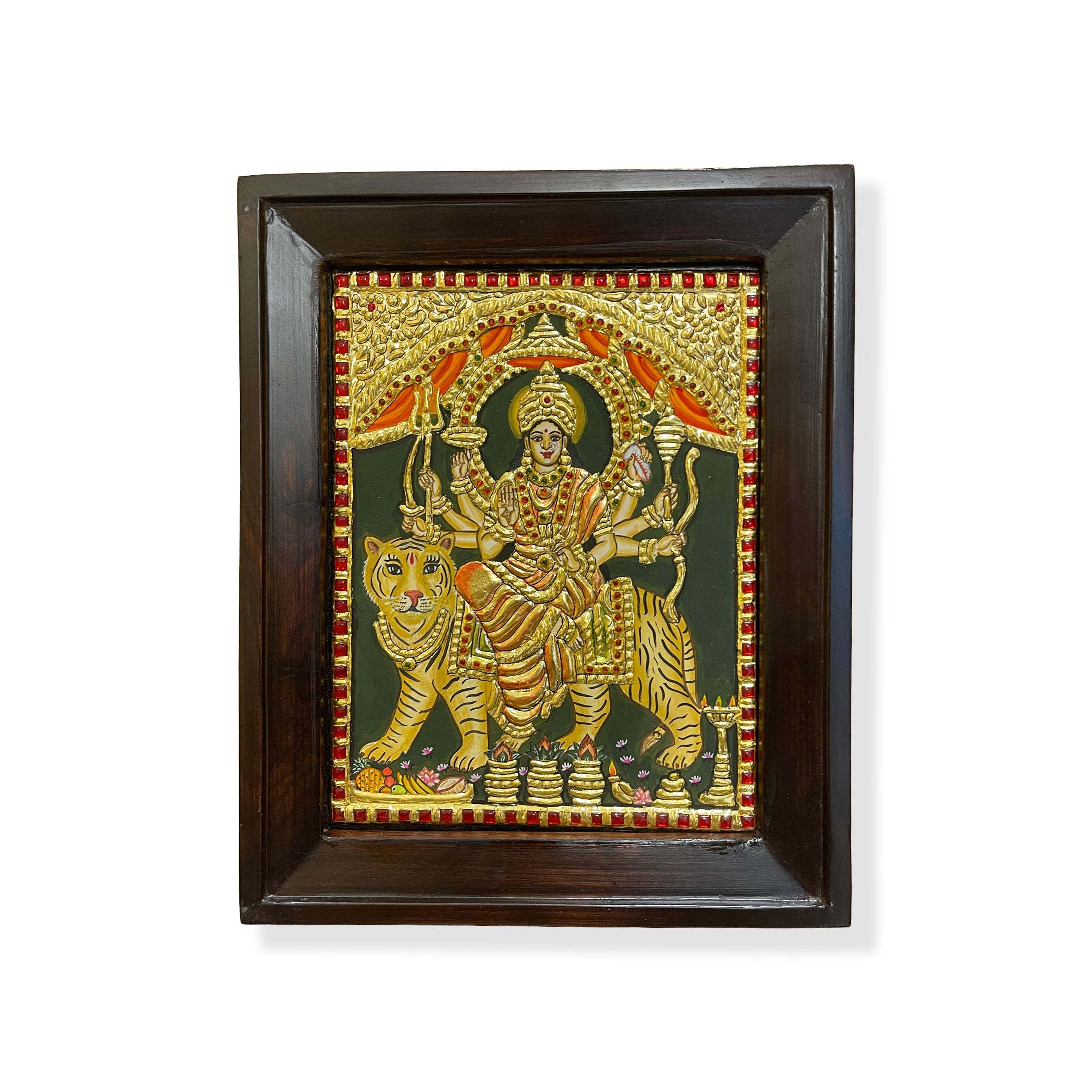 Durga Devi Tanjore Painting | Handmade Gold Leaf Art in Rosewood Frame