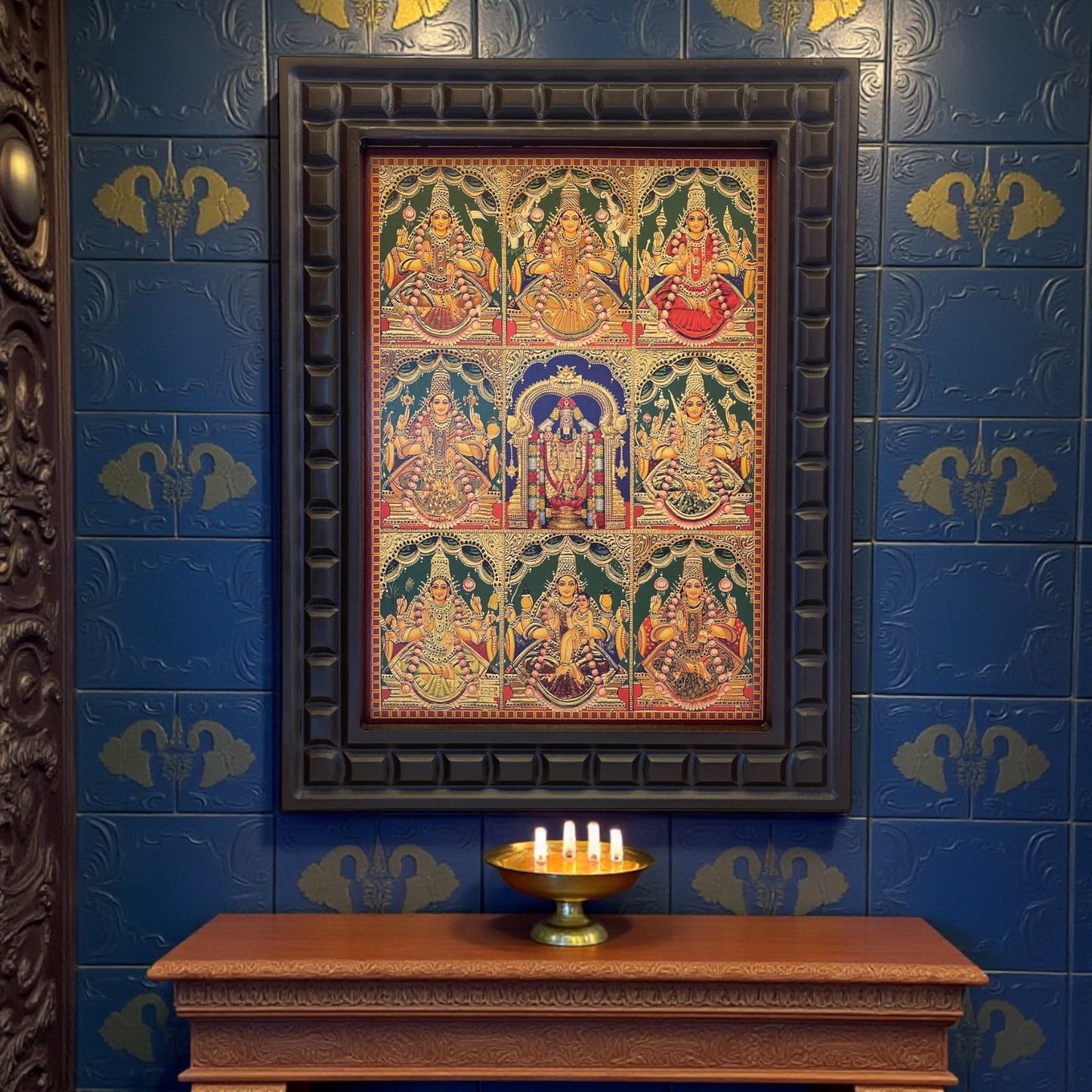 Astalakshmi -3 Gold Leafed Art With Wooden Frame