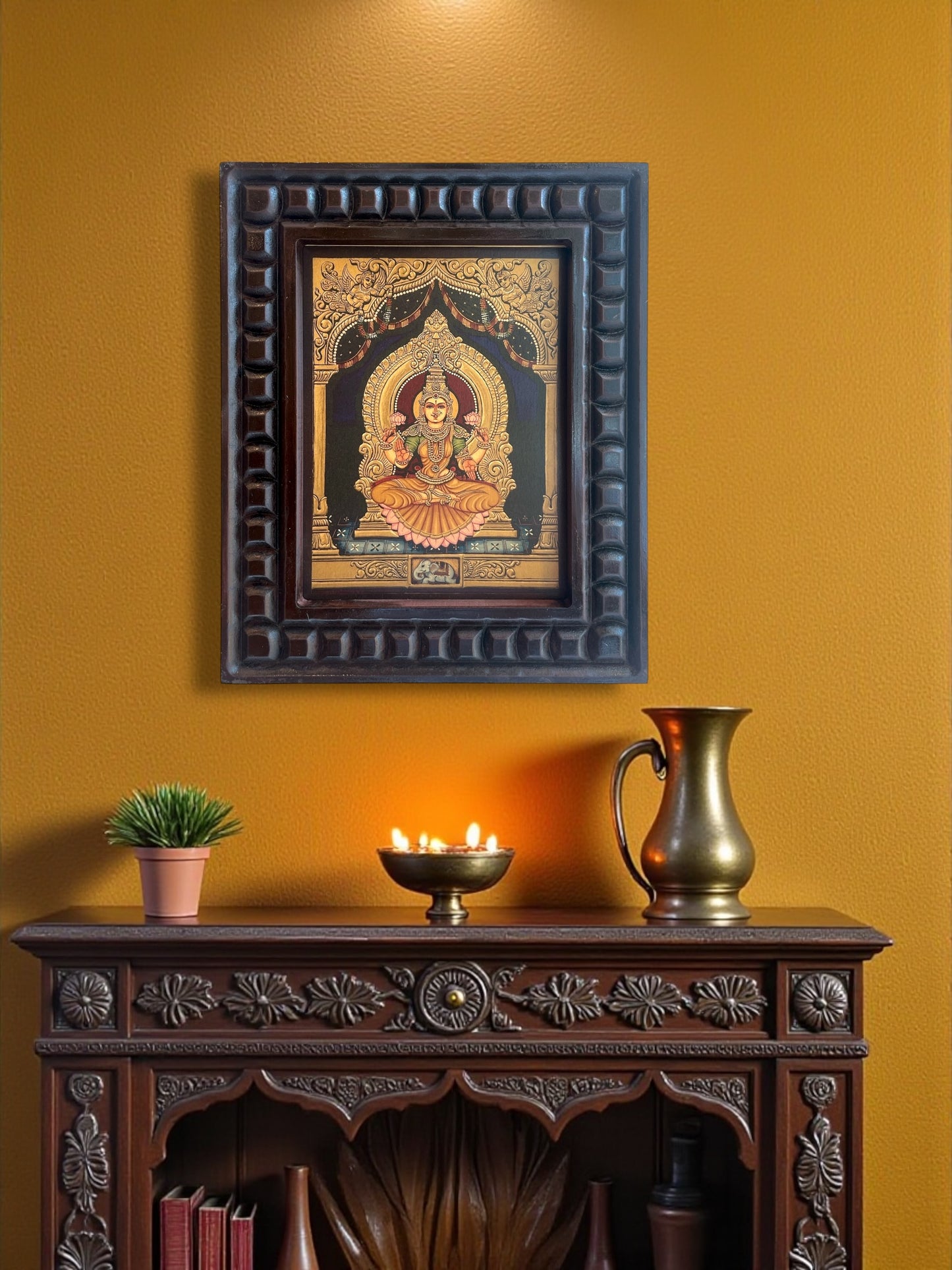 Shree Lakshmi Gold Leafed Art With Wooden Frame