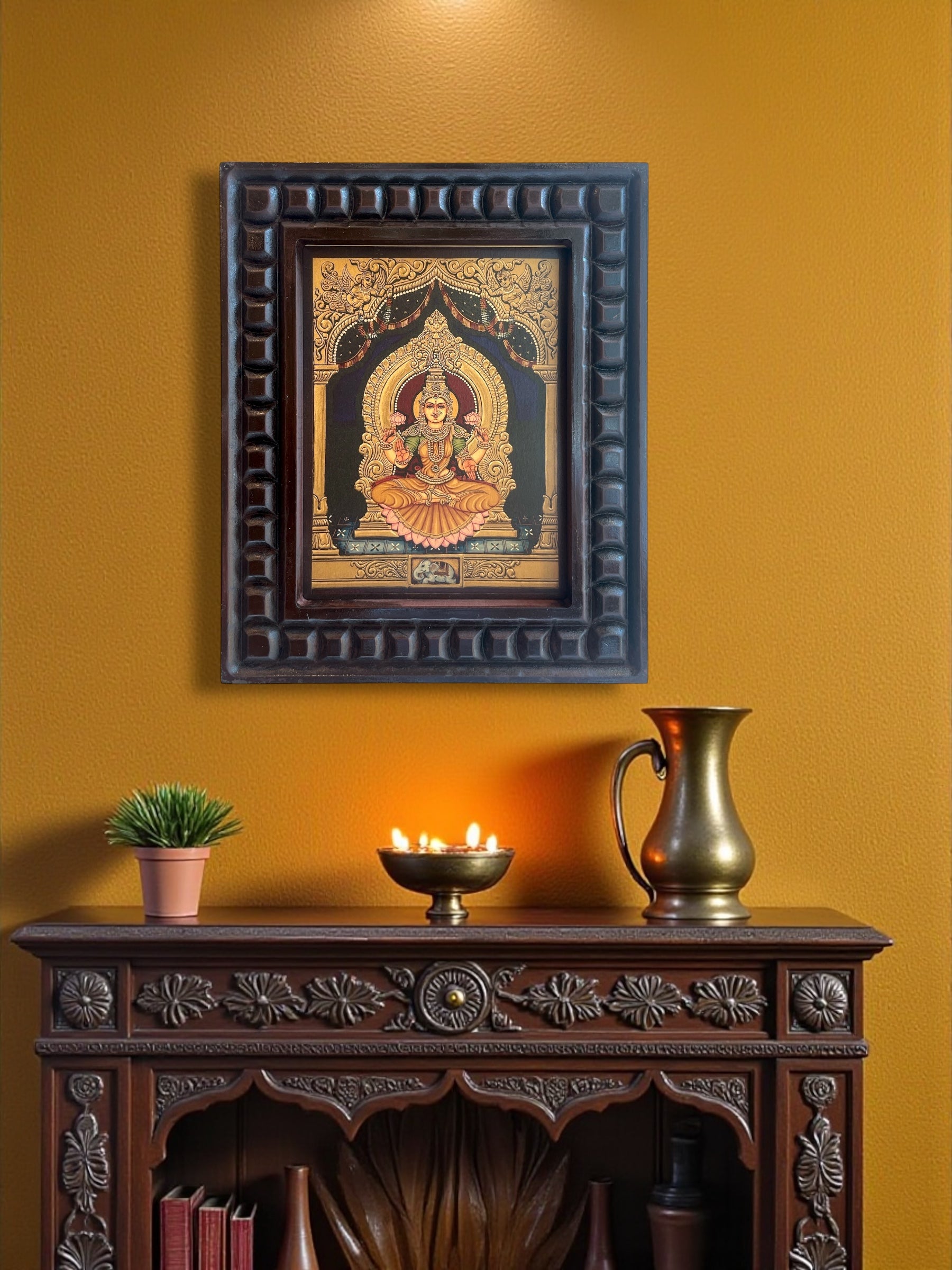 Shree Lakshmi Gold Leafed Art With Wooden Frame