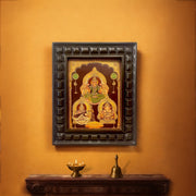 Lakshmi Ganesha Saraswati Gold foiled art in wooden frame