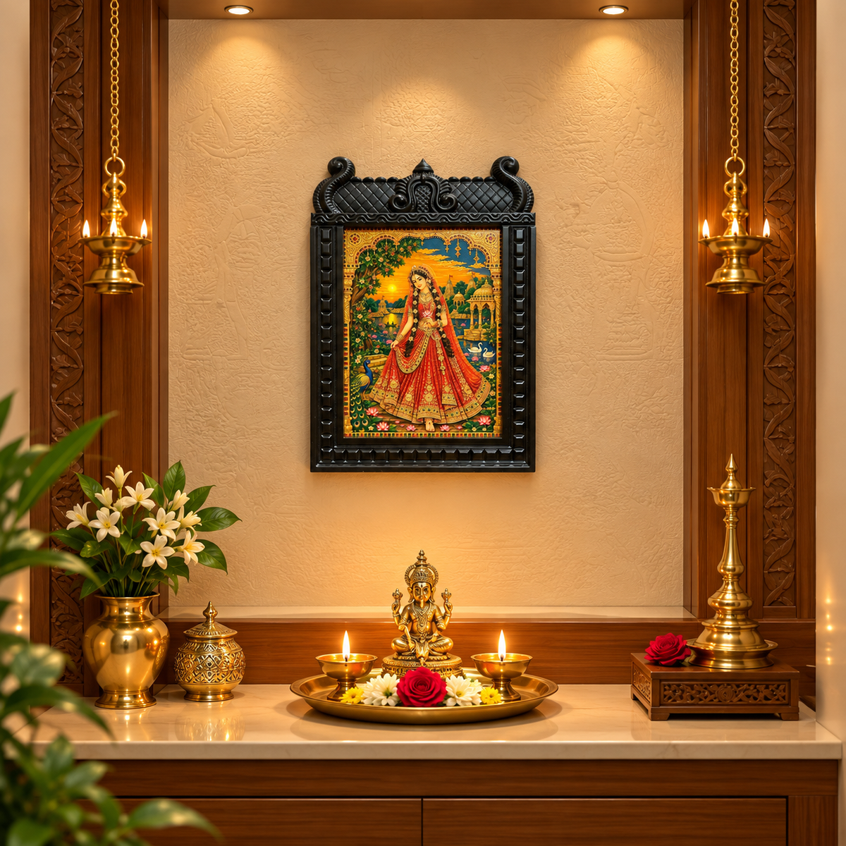 Radha Gold Leaf Artwork | Premium Waterproof Engineered Wooden Temple Frame | Estudio