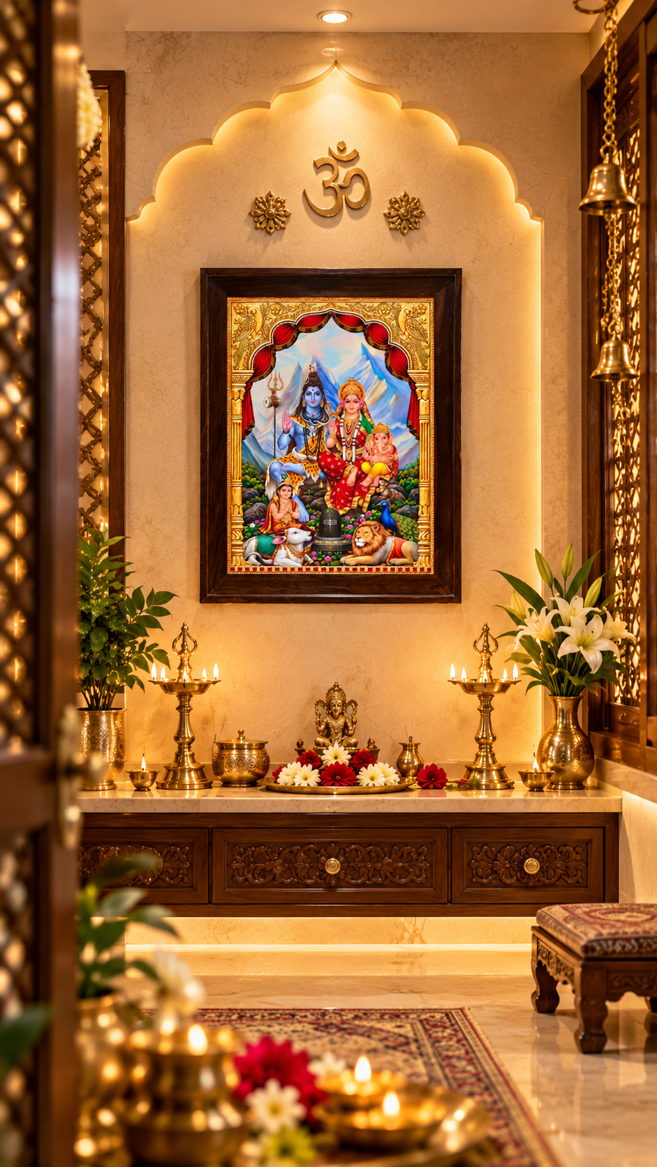 Shiva Parivar Gold Leaf Art | Premium Rosewood Frame | 18L × 25H Inches
