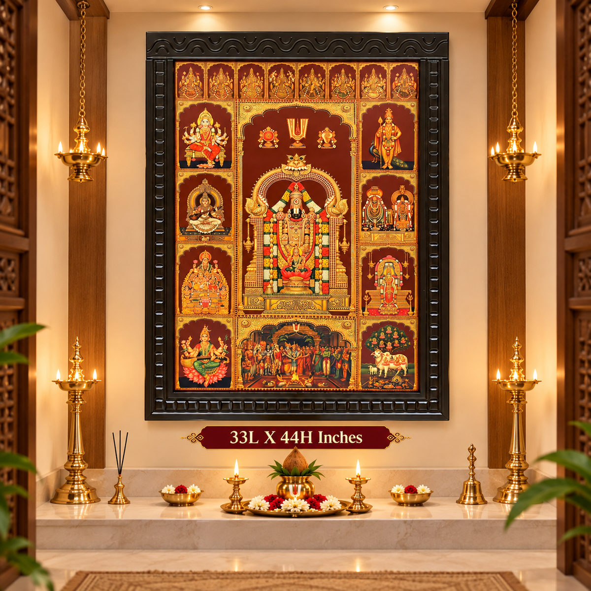 10 Gods in One Frame with 8 Ashtalakshmi | Premium Gold Leaf Art | Engineered Waterproof Wooden Temple Frame | ESTUDIO