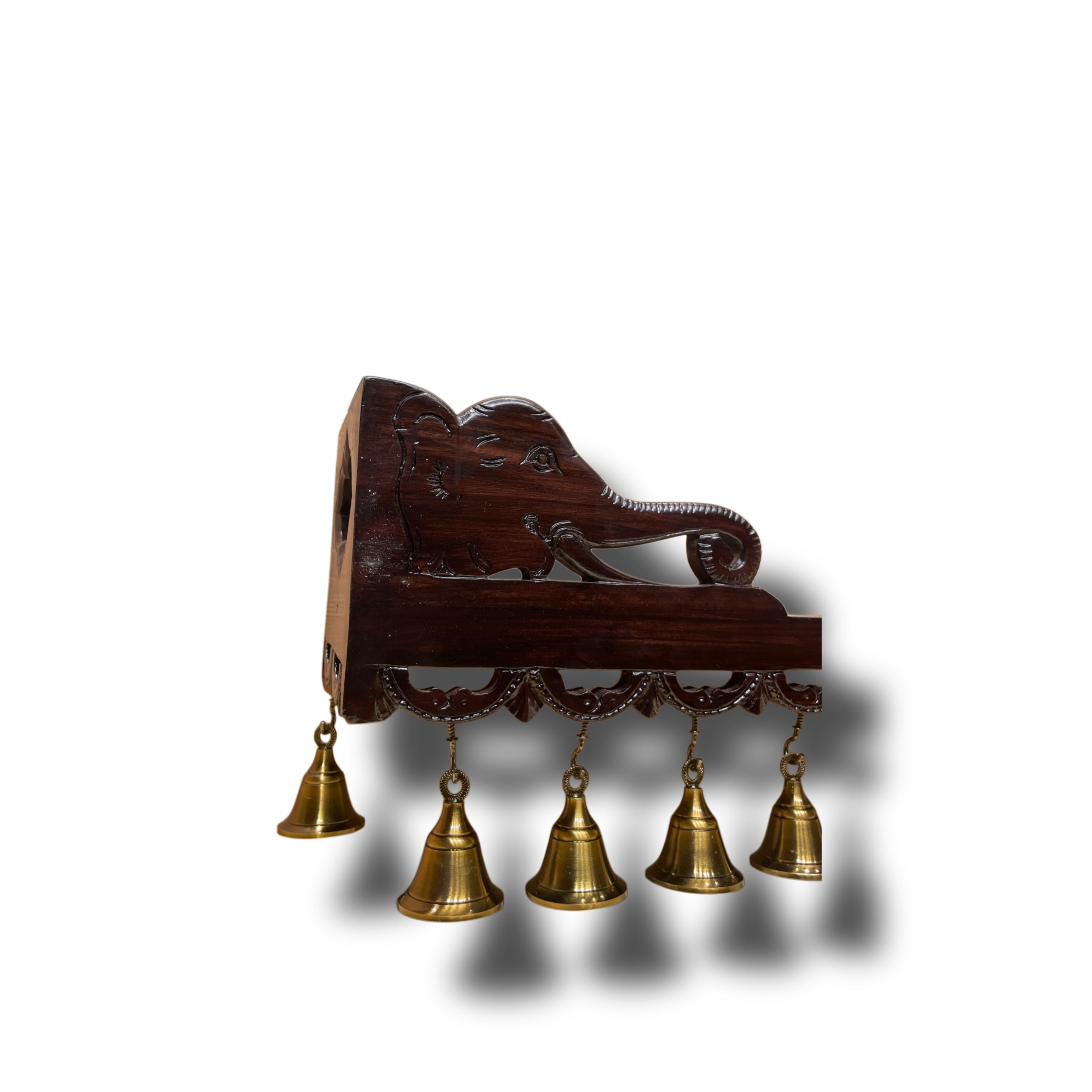 Brass Asthalakshmi 9 Frame Wall Art with Diya Bell Pair & Elephant Rosewood Stand | Estudio